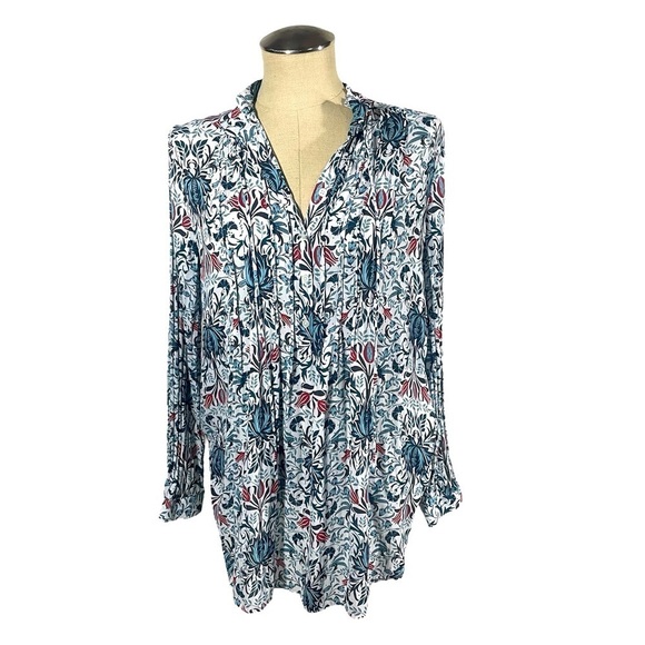 LOFT Sheer Floral Tie Neck High Collard Long Sleeve Blouse Size M - Picture 1 of 7